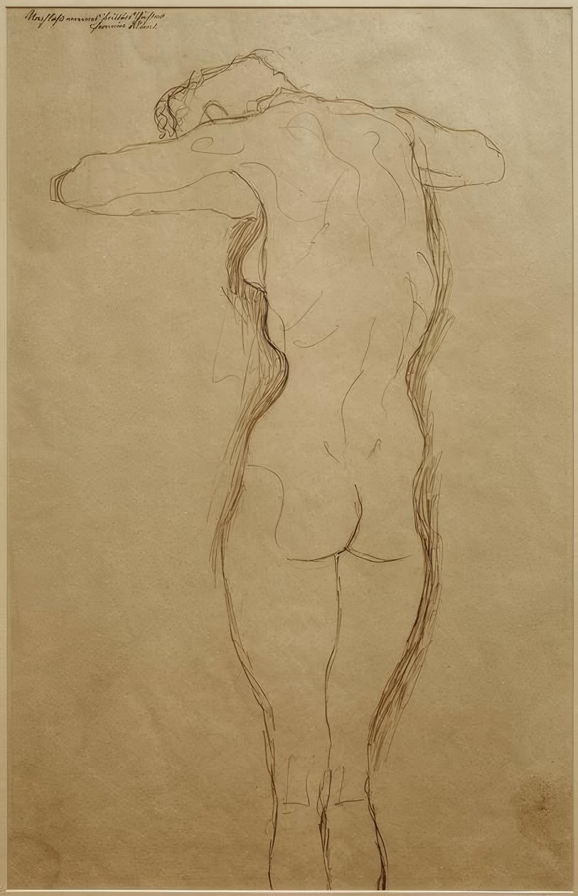 Nahý stojící zezadu, paže ohnuté vodorovně (studie) od Gustav Klimt