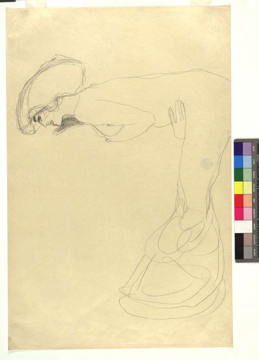 Studie zu einer nach vorne gebeugten weiblichen Gestalt im Profil nach links od Gustav Klimt