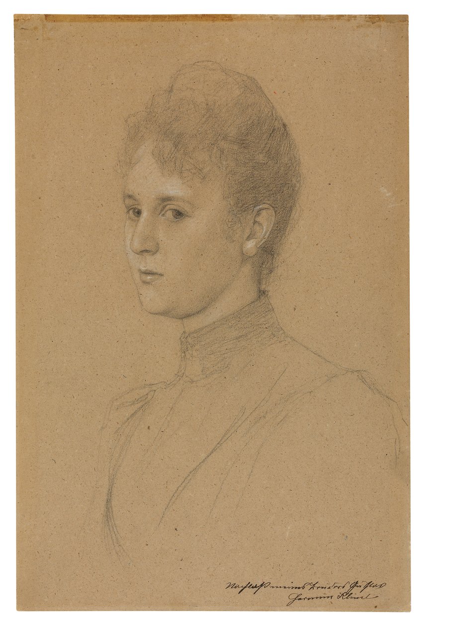 Studie k portrétu (paní Heymannová), kolem roku 1892 (tužka s bílým zvýrazněním na buffovém papíře) od Gustav Klimt