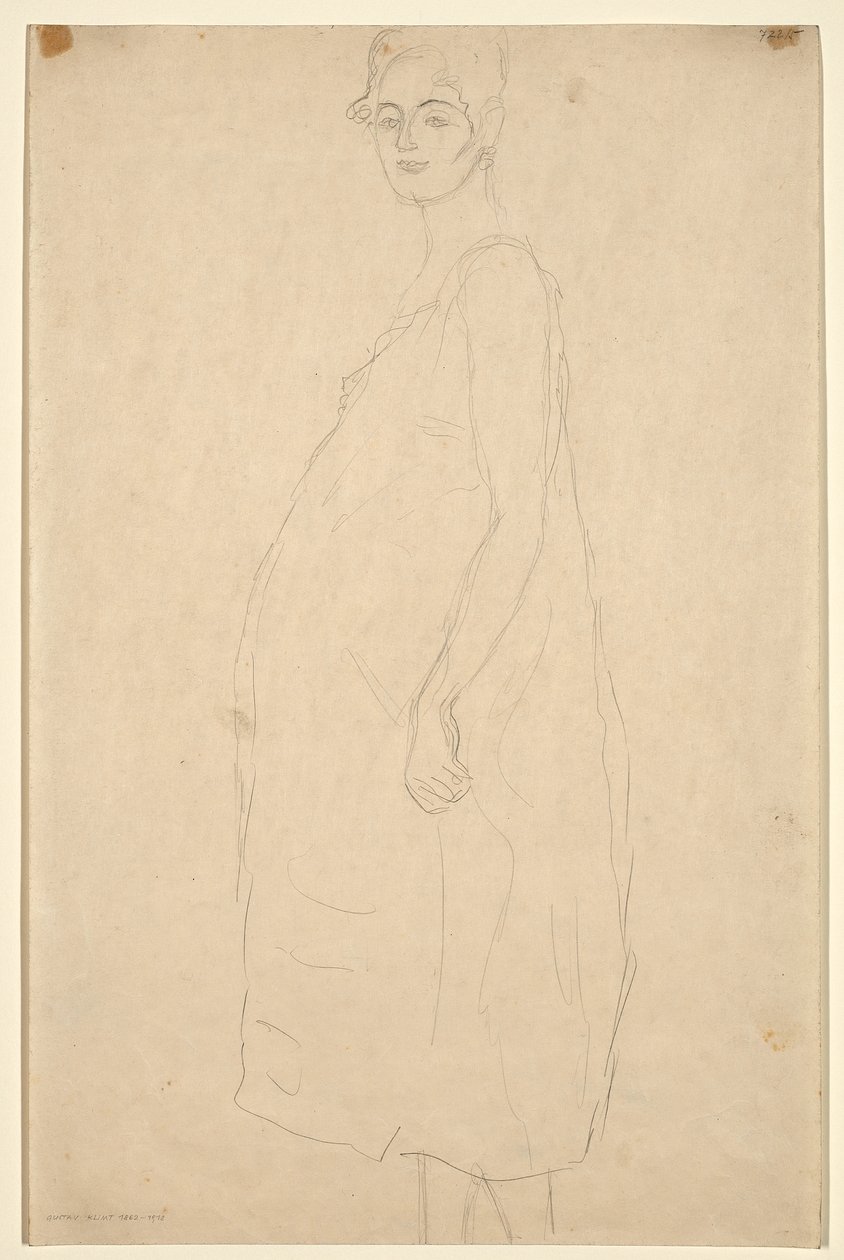 Studie oblečené těhotné ženy, asi 1915-16 (tužka na japonském papíře simili) od Gustav Klimt