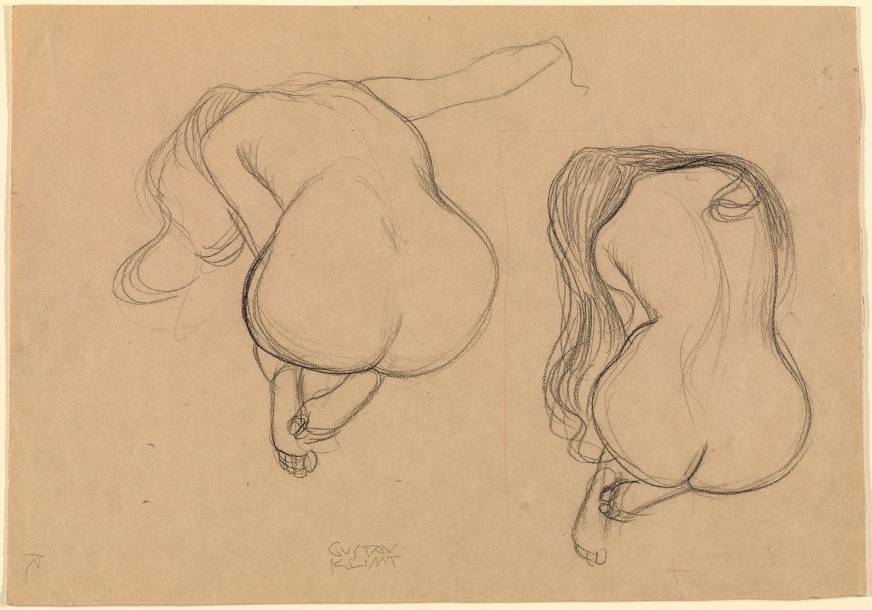 Dvě studie sedícího aktu s dlouhými vlasy od Gustav Klimt
