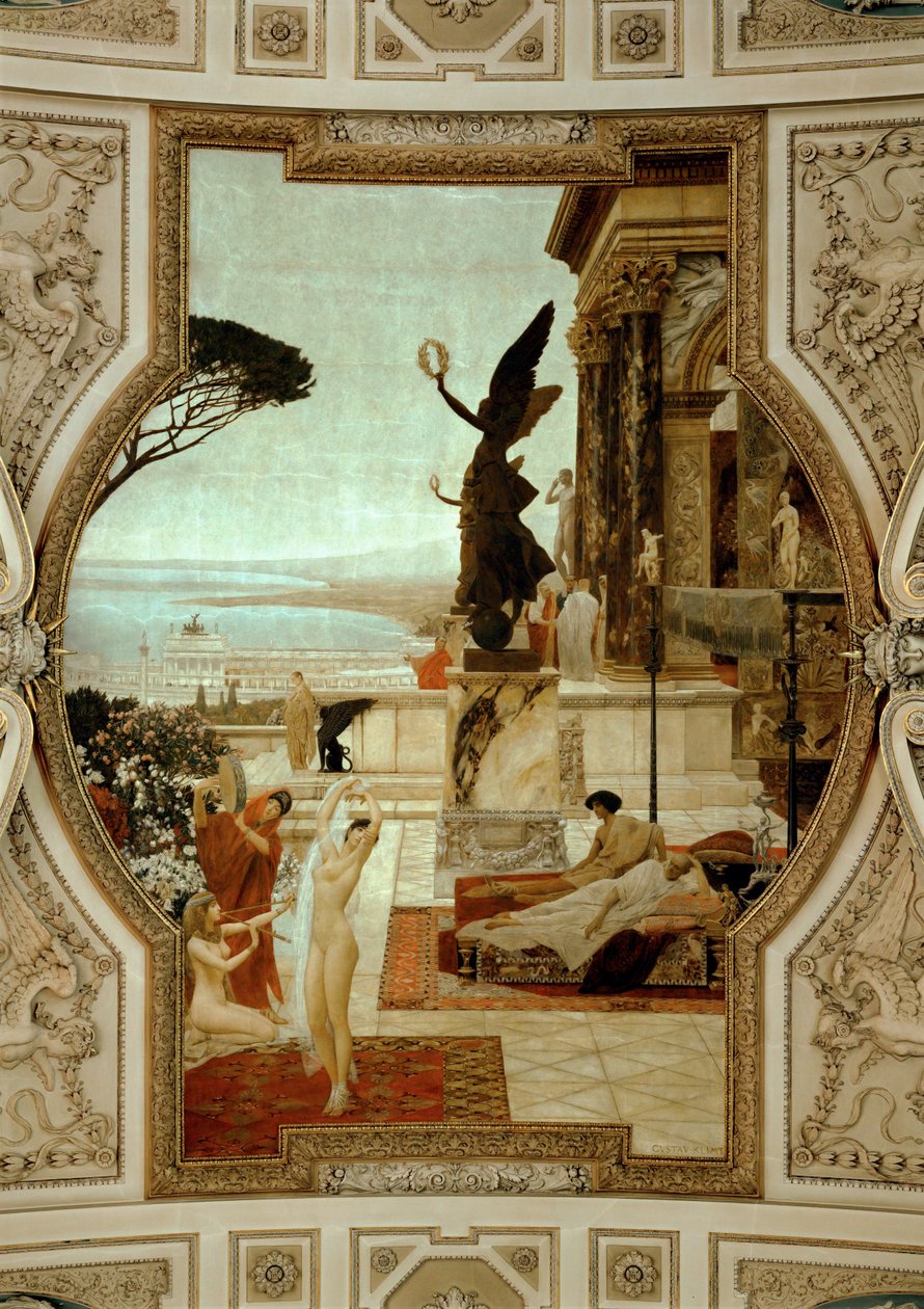 Vídeňské Burgtheater (Dvorní divadlo), schodiště (vlevo): Antické divadlo v Taormině od Gustav Klimt