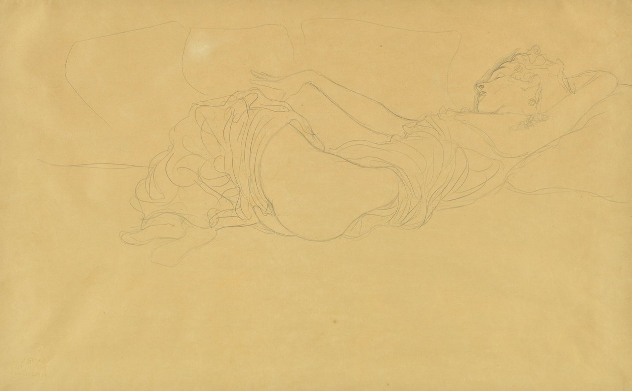 Žena ležící na zádech, částečně oblečená od Gustav Klimt