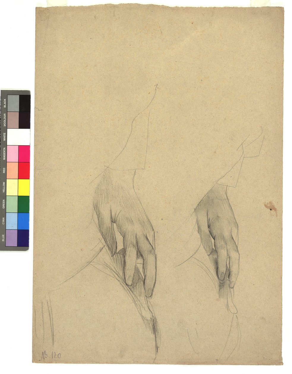 Zwei Handstudien, Finger ans Ohr gelegt od Gustav Klimt