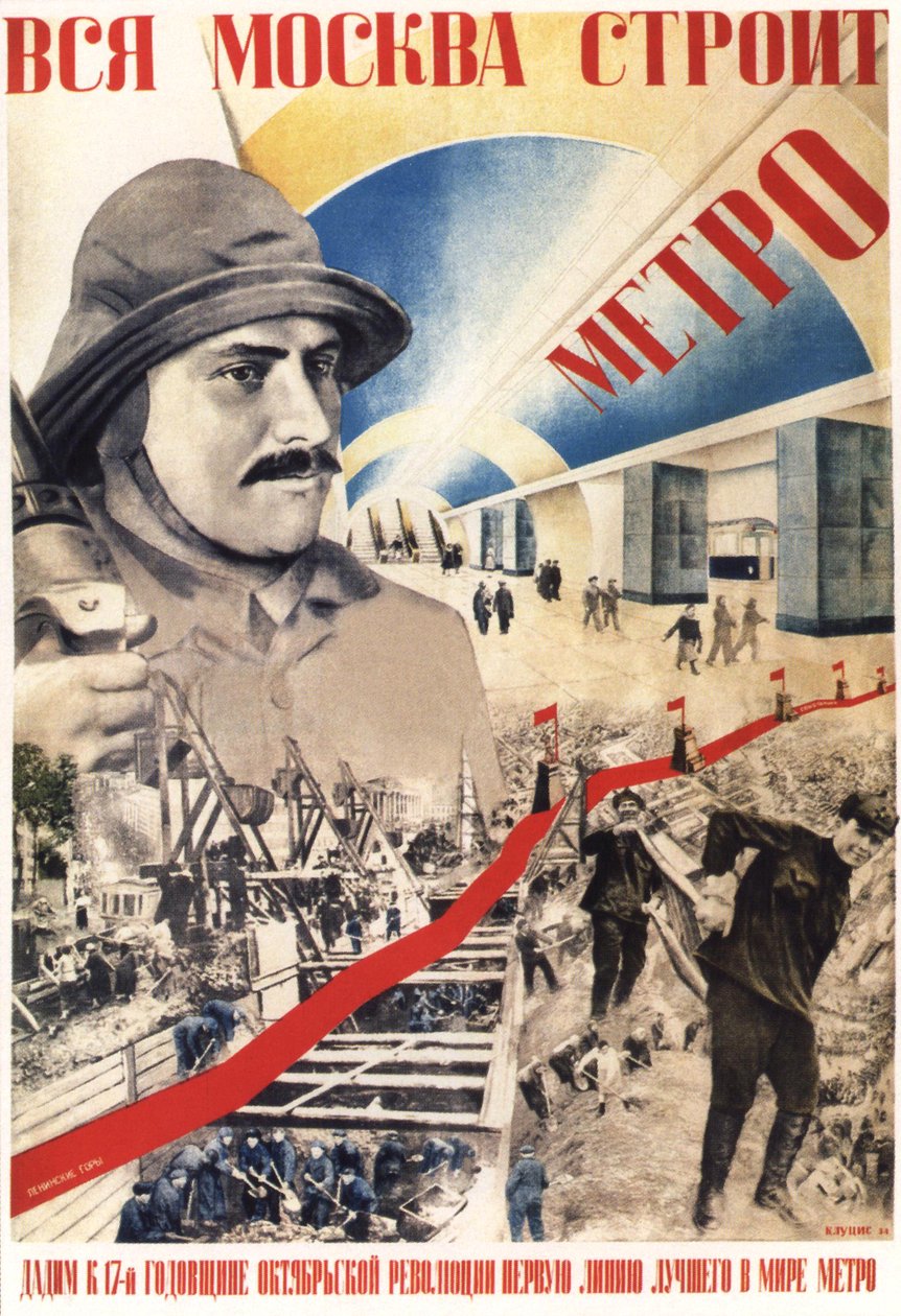 Celá Moskva staví Metro Poster, 1934 od Gustav Klutsis