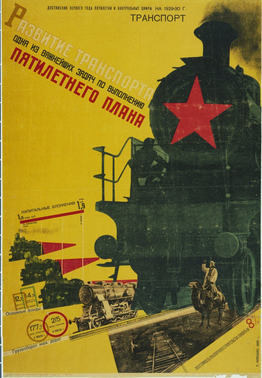 Rozvoj dopravy, Plakát pětiletého plánu, 1929 od Gustav Klutsis