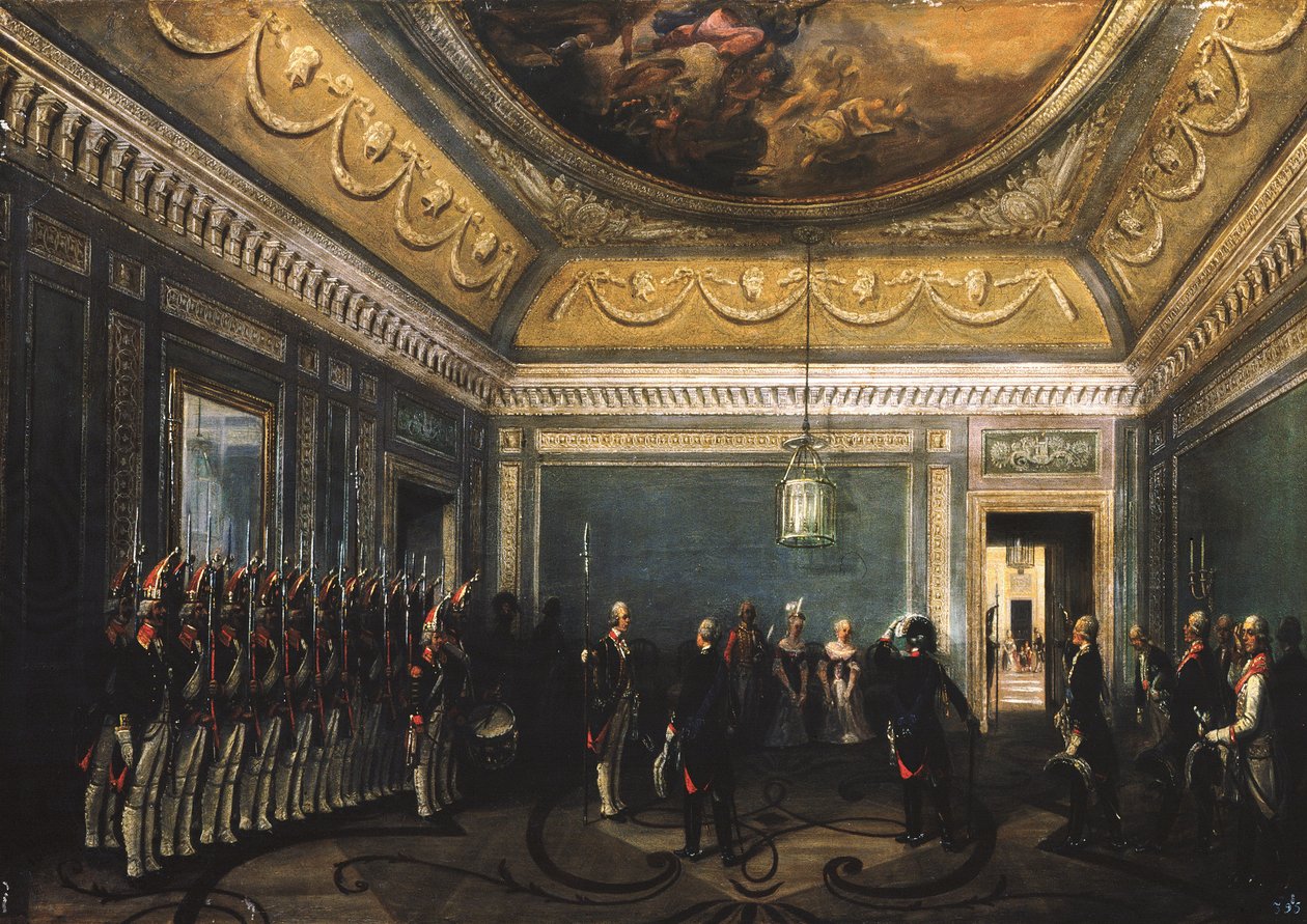 Výměna stráží Preobraženského pluku v paláci Gatchina v době Pavla I., 1845 od Gustav Schwarz