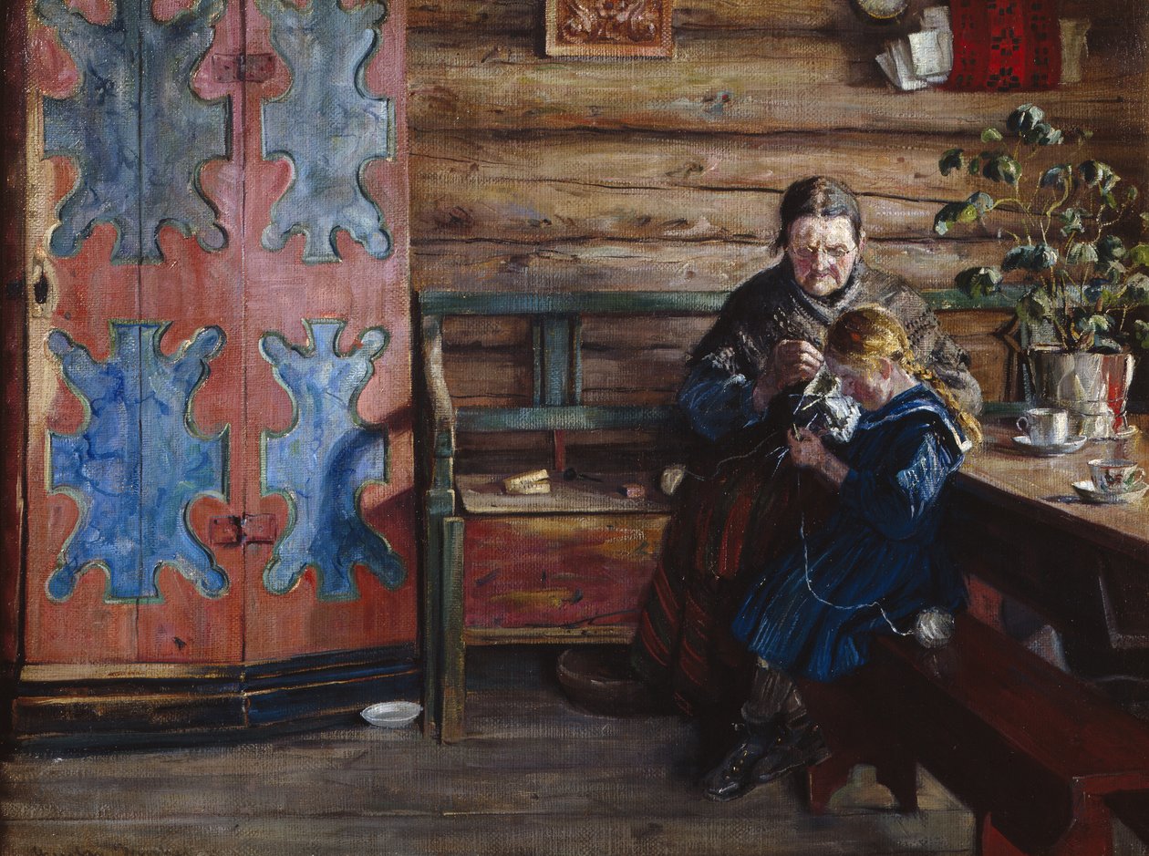Interiér farmy s vnučkou (olej na plátně) od Gustav Wentzel