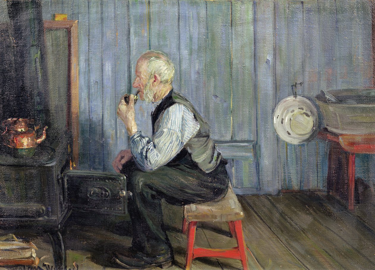 Muž v modré kuchyni (olej na plátně) od Gustav Wentzel