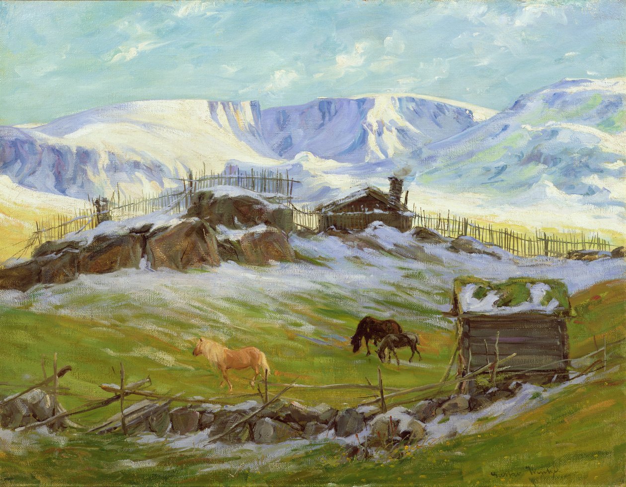 Ranní slunce nad horou, Vaga (olej na plátně) od Gustav Wentzel