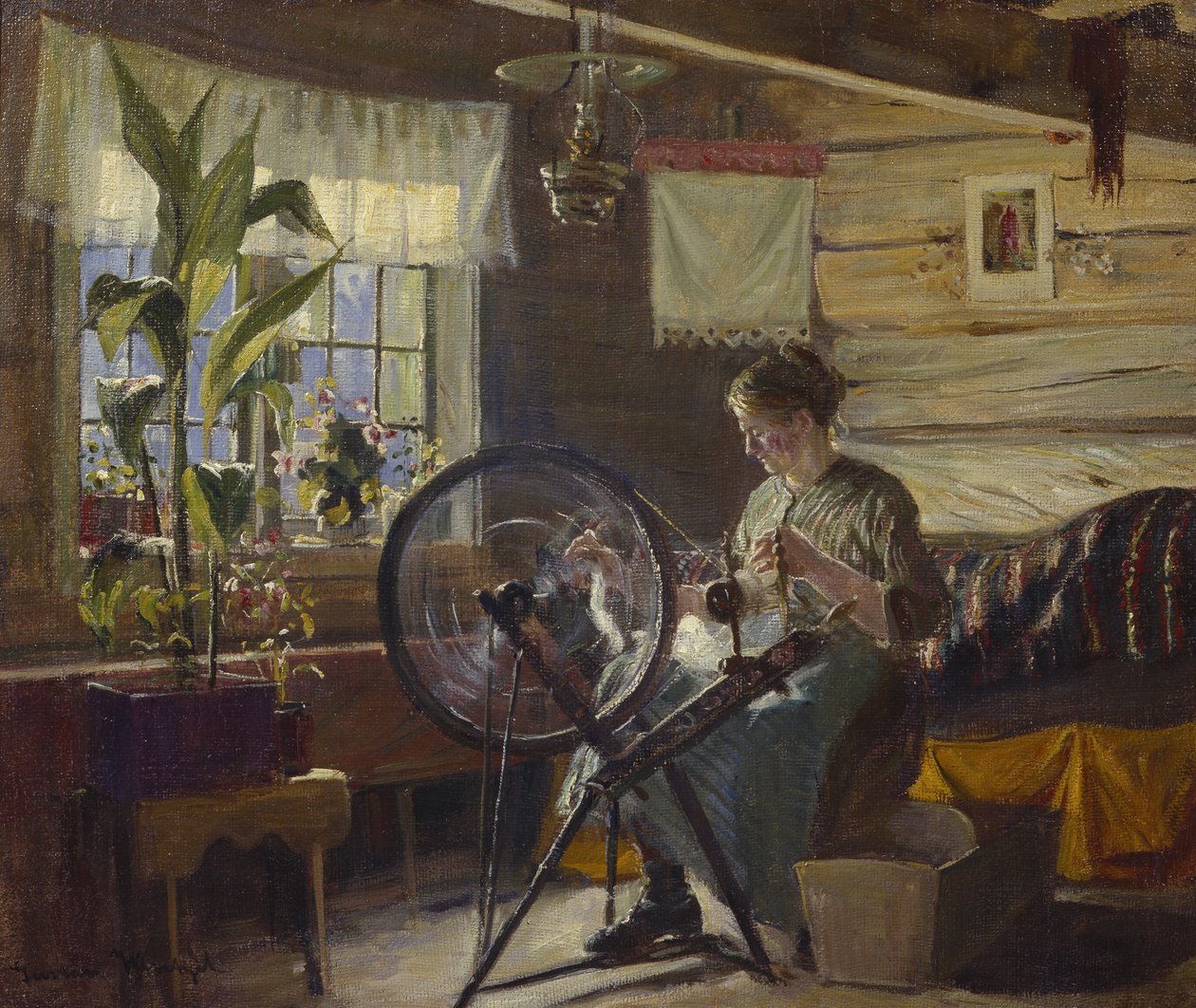 Žena v interiéru farmy (oi na plátně) od Gustav Wentzel