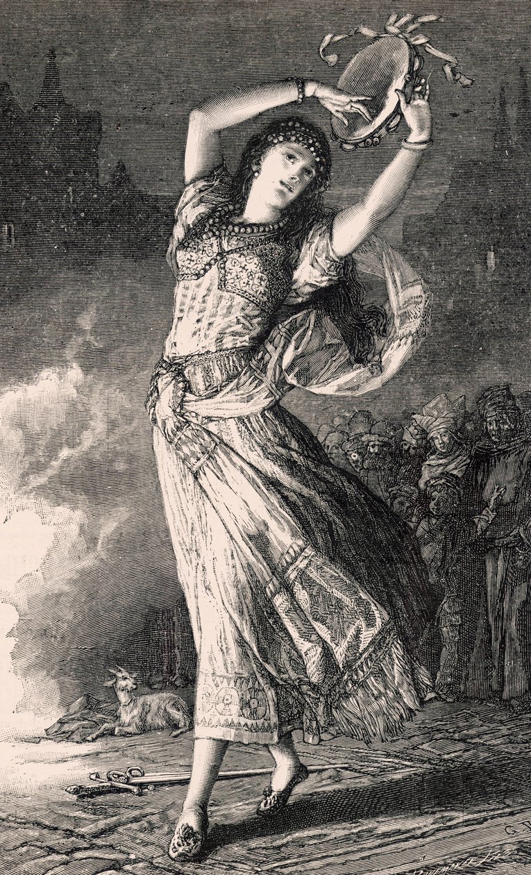 La Esmeralda - ilustrace z Notre Dame de Paris, 19. století (č. rytina) od Gustave Brion