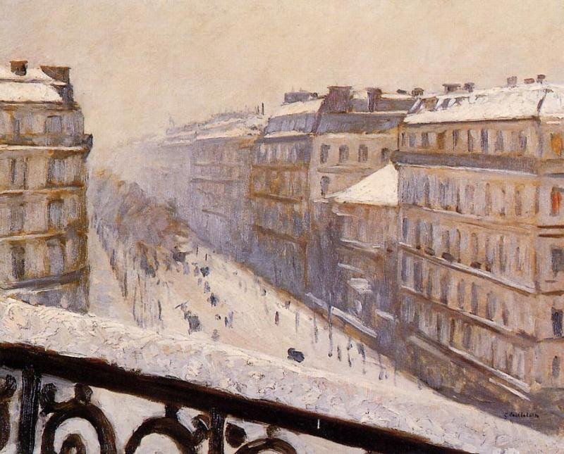 Boulevard Haussmann, sněhový efekt od Gustave Caillebotte