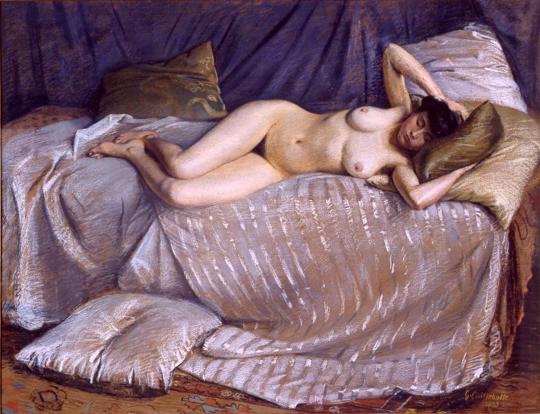Nahá žena leží na gauči od Gustave Caillebotte