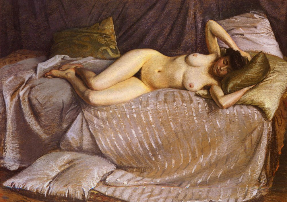 Nahá žena ležící na gauči od Gustave Caillebotte