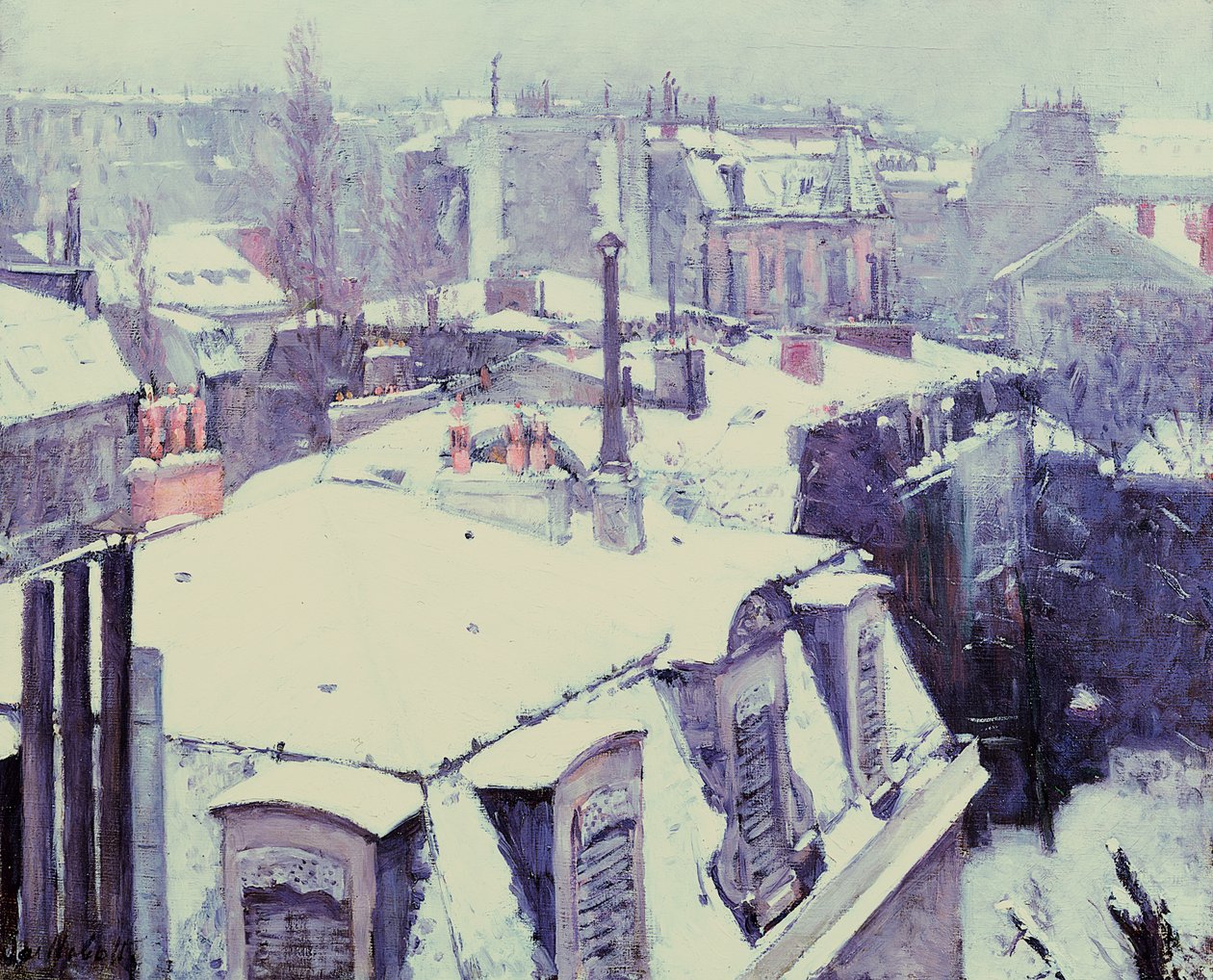Pohled na střechy (sněhový efekt) nebo střechy pod sněhem, 1878 od Gustave Caillebotte