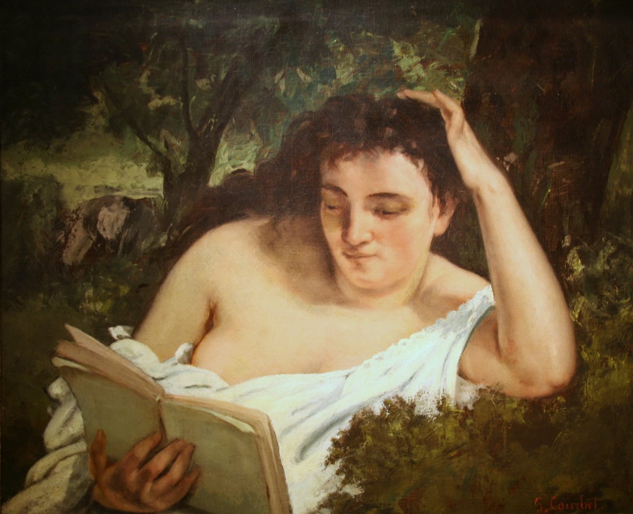 Mladá žena, čtení od Gustave Courbet