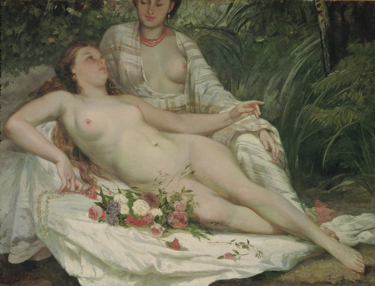 Koupající se nebo dvě nahé ženy od Gustave Courbet