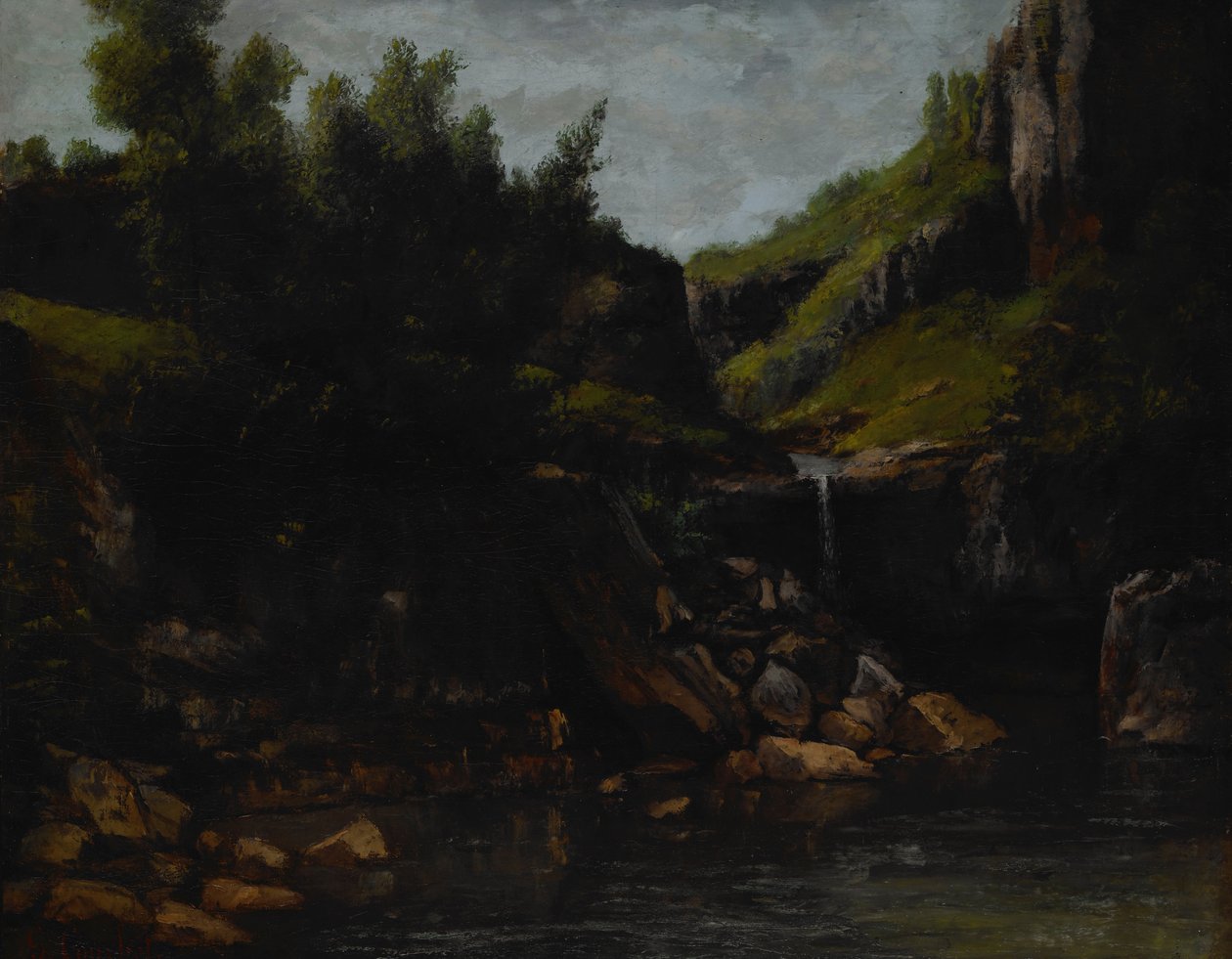 Kaskáda ve skalnaté krajině od Gustave Courbet