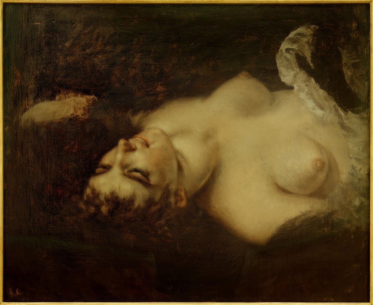 Nahá žena, studujte na "La Femme au parroquet" od Gustave Courbet