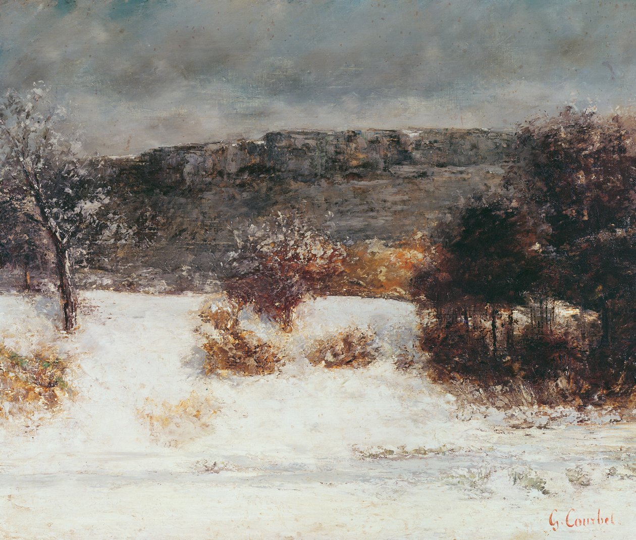 Zasněžená krajina (Údolí Loue), kolem roku 1876 od Gustave Courbet