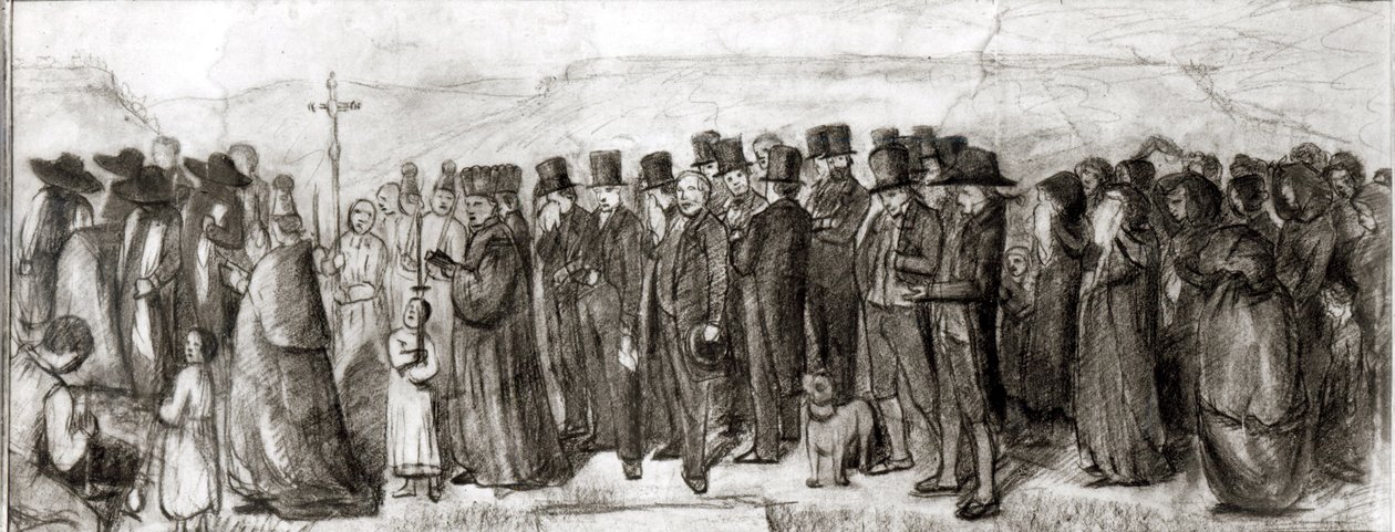 Studie pro pohřeb v Ornans, 1849 (uhlí na papíře) od Gustave Courbet