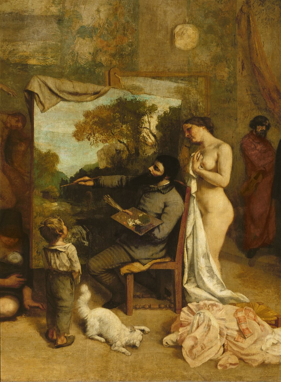 Ateliér umělce, skutečná alegorie, detail malíře a jeho modelu, 1854-55 od Gustave Courbet