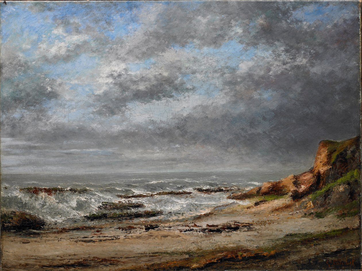 Pohled na rozbouřené moře poblíž útesu od Gustave Courbet