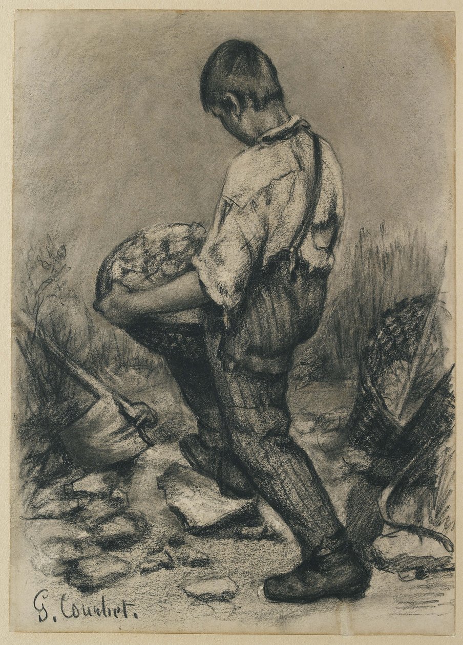 Young Stone Breaker, c. 1864 - 1865 (černá pastelka na tenkém špinavě bílém tkaném papíře) od Gustave Courbet