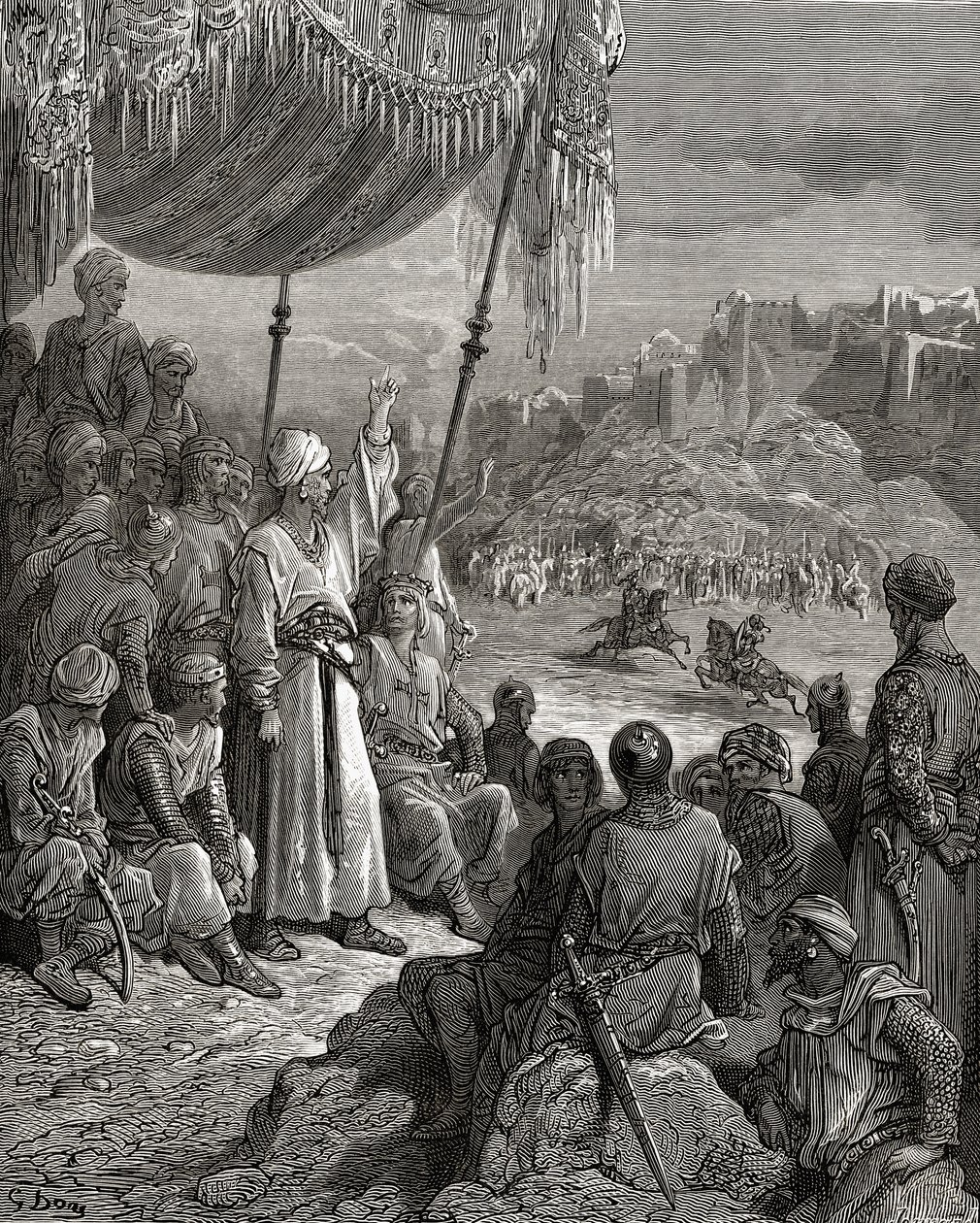 Přátelský turnaj během třetí křížové výpravy v roce 1189, ilustrace z 