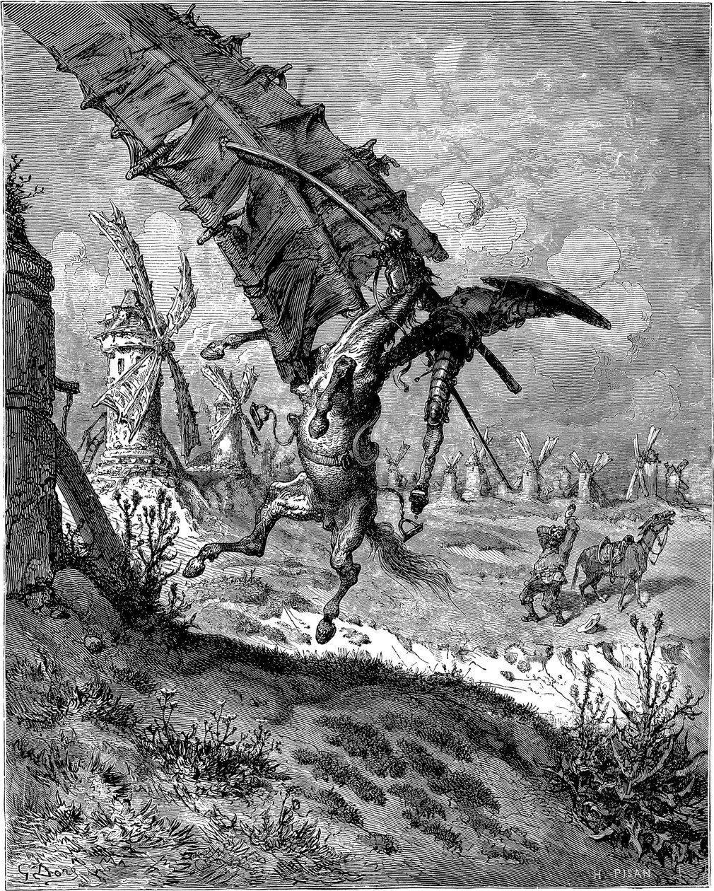 Dobrodružství s větrnými mlýny od Gustave Dore