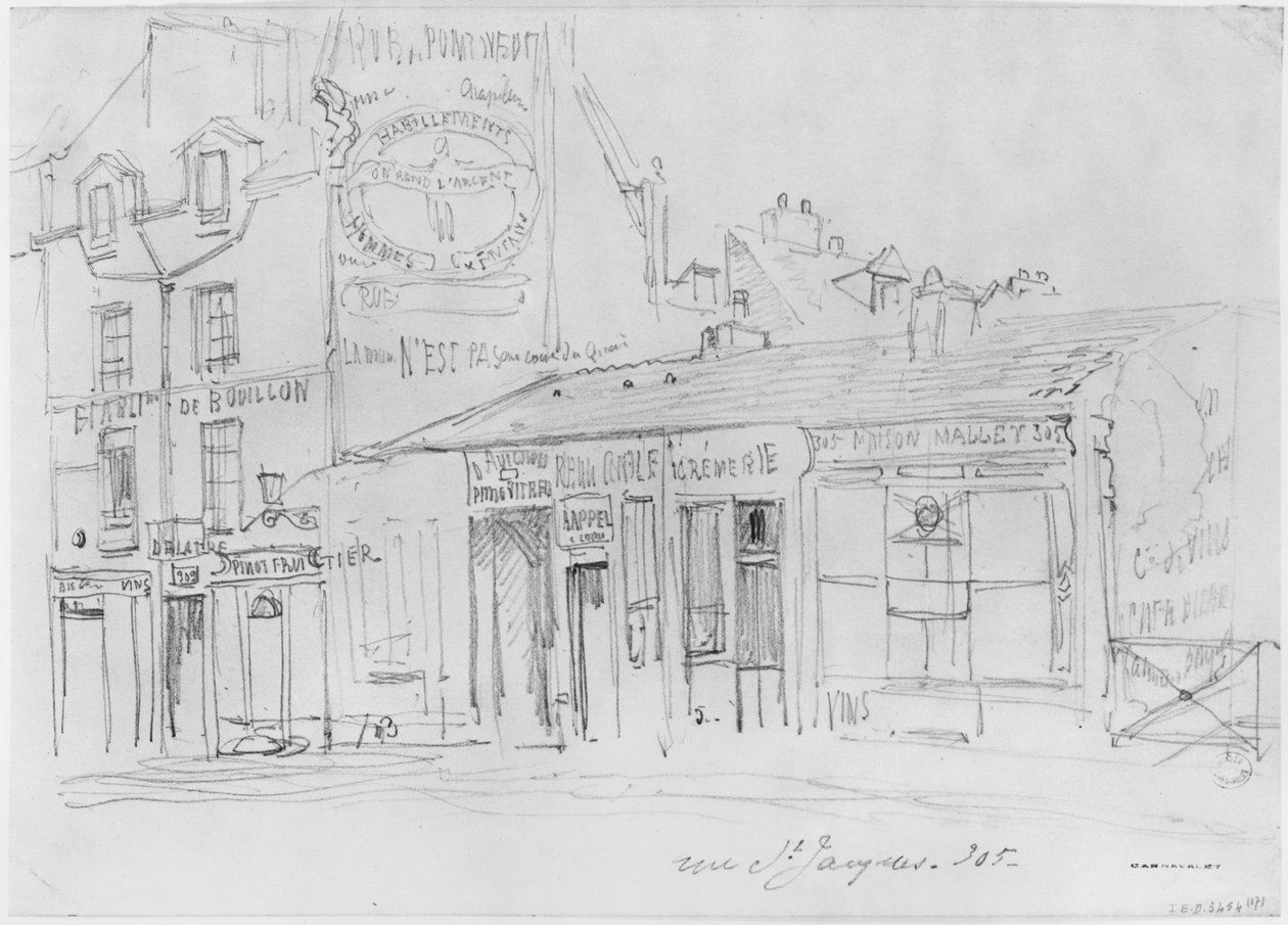 Album obléhání Paříže, Rue Saint-Jacques (perem a hnědou tuší a tužkou na papíře) od Gustave Dore
