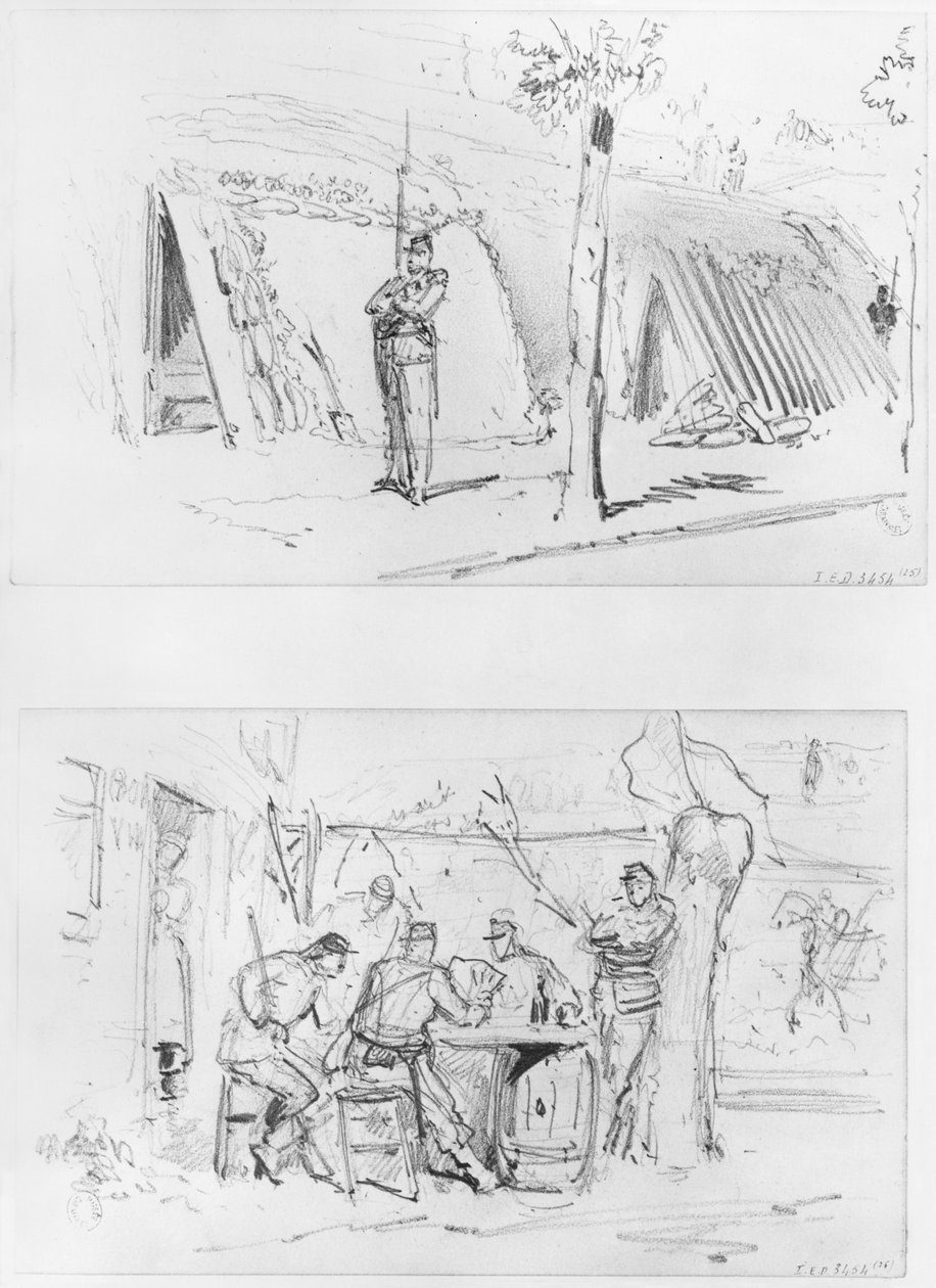 Album Obležení Paříže, Sentry, Stráže (pero a hnědý inkoust a tužka na papíře) od Gustave Dore