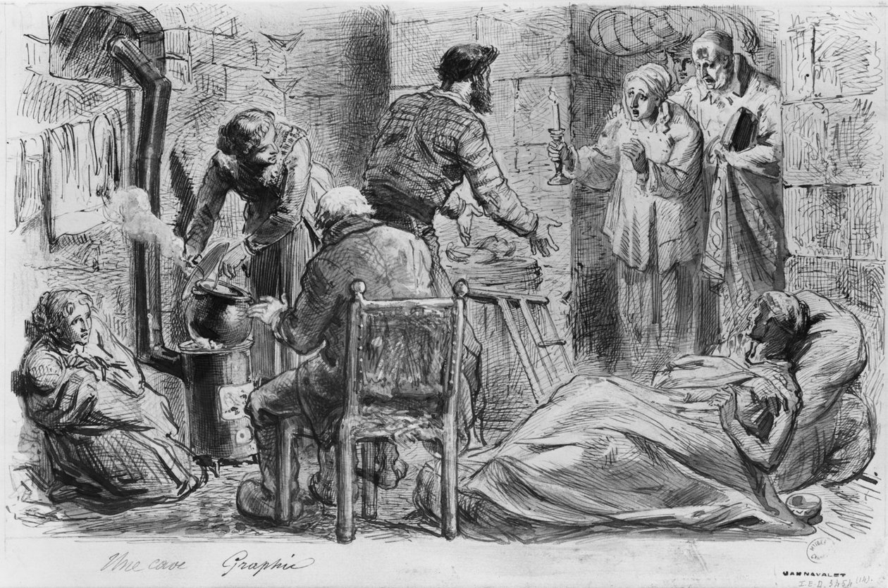 Album Obležení Paříže, sklep (pero a hnědý inkoust a tužka na papíře) od Gustave Dore