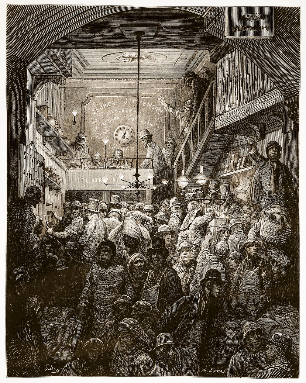 Billingsgate – Early Morning, z „Londýna, pouť“, napsal William Blanchard Jerrold (1826-84) a vyryl A. Doms, 1872 od Gustave Dore