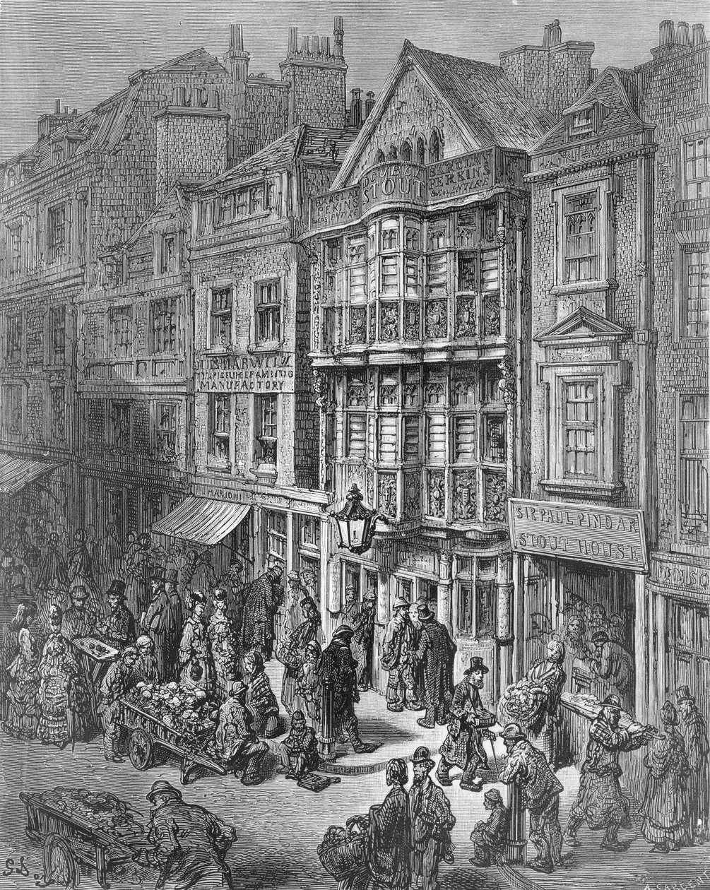 Bishopsgate Street, z „London, a Pilgrimage“, napsal William Blanchard Jerrold (1826-94) a vyryl A. Sargent, hospoda. 1872 od Gustave Dore