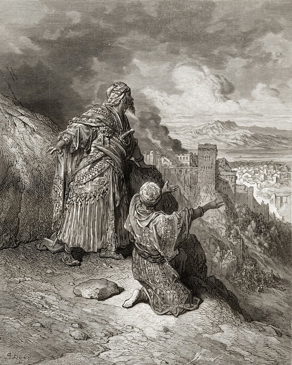 Boabdil (Muhammad XI.), poslední arabský král Granady je deportován v roce 1542, ilustrace z „Bibliotheque des Croisades“ od J-F. Michaud, 1877 od Gustave Dore