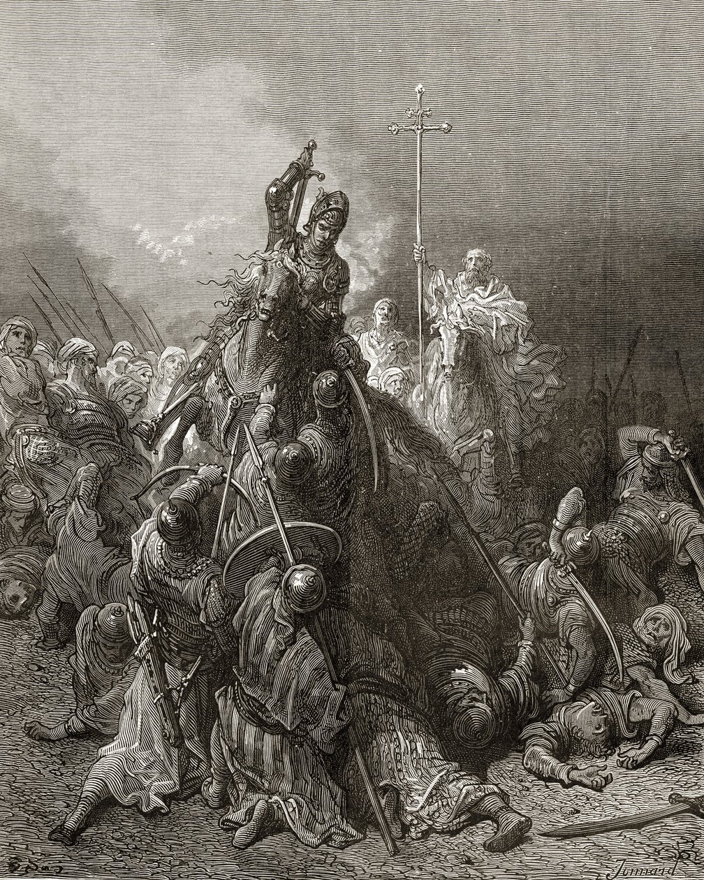 Křesťanští rytíři bojují se Saraceny, ilustrace z 
