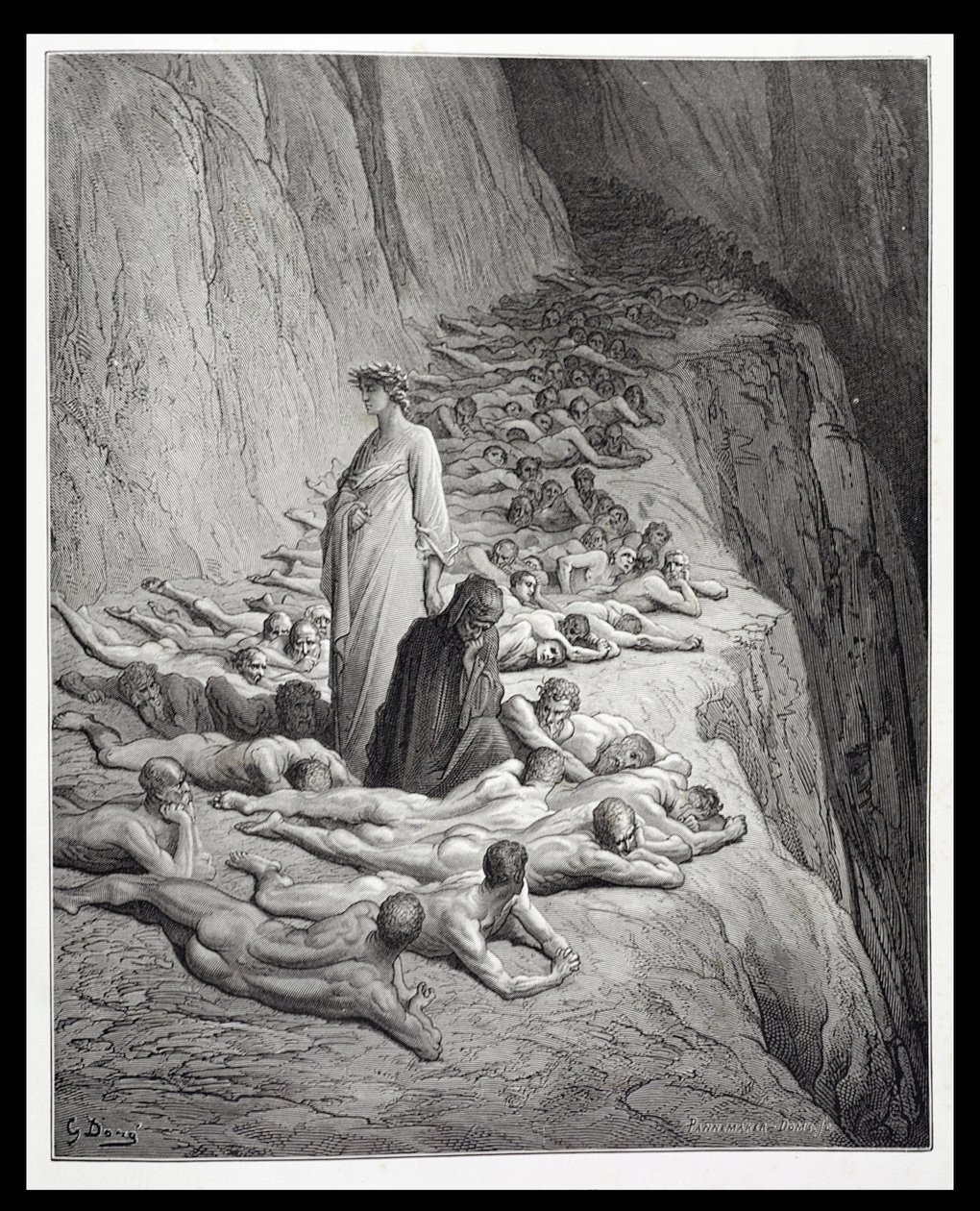 Dante a Pope Adrian V., z Božské komedie (Purgatorio) od Dante Alighieriho (1265-1321), vyryto Stephanem Pannemakerem (1847-1930) kolem roku 1868 od Gustave Dore
