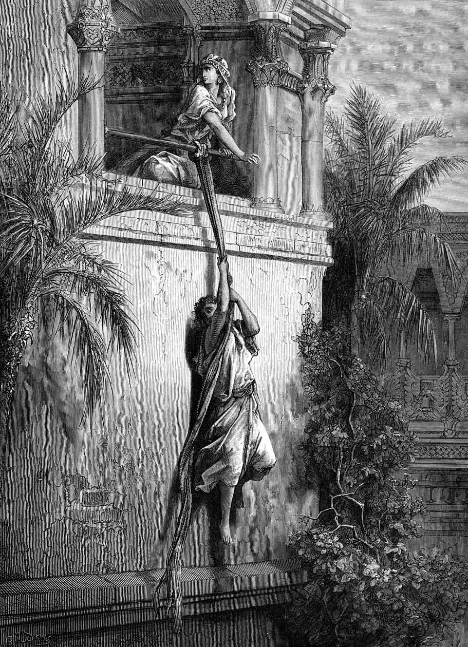 Davidův útěk oknem, Doré. - Bible od Gustave Dore