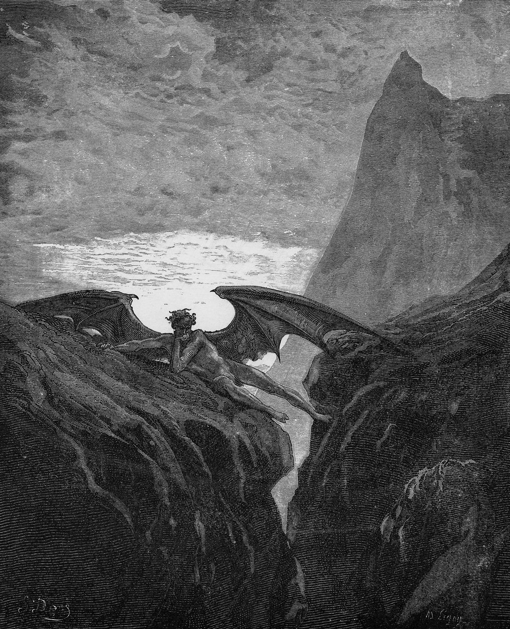 Ilustrace k dílu Johna Miltona „Ztracený ráj“, 1866. Přerušení bitvy v nebi (kniha 6, řádek 406) od Gustave Dore