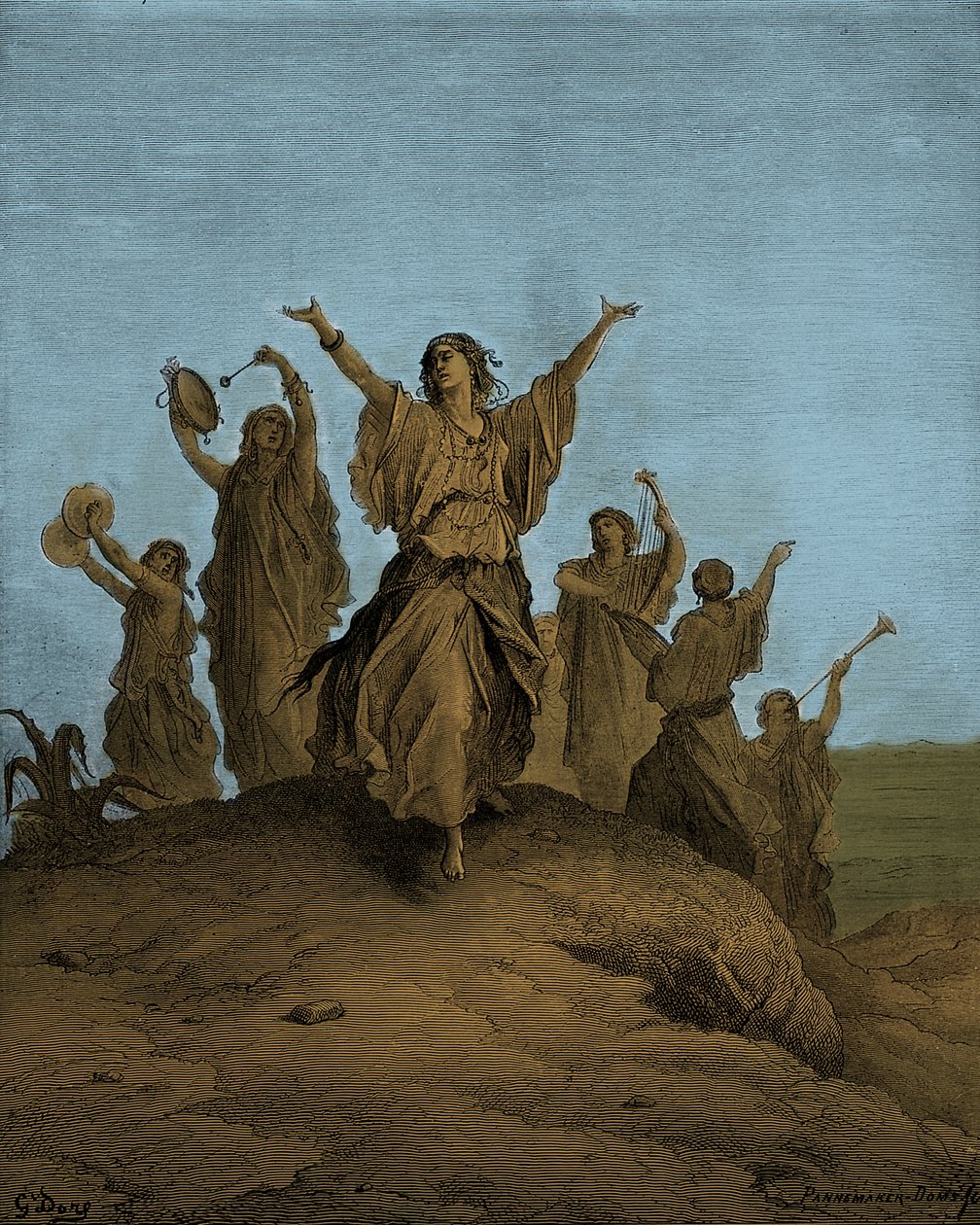 Jeftova dcera Iphis tančí směrem k Bibli od Gustave Dore