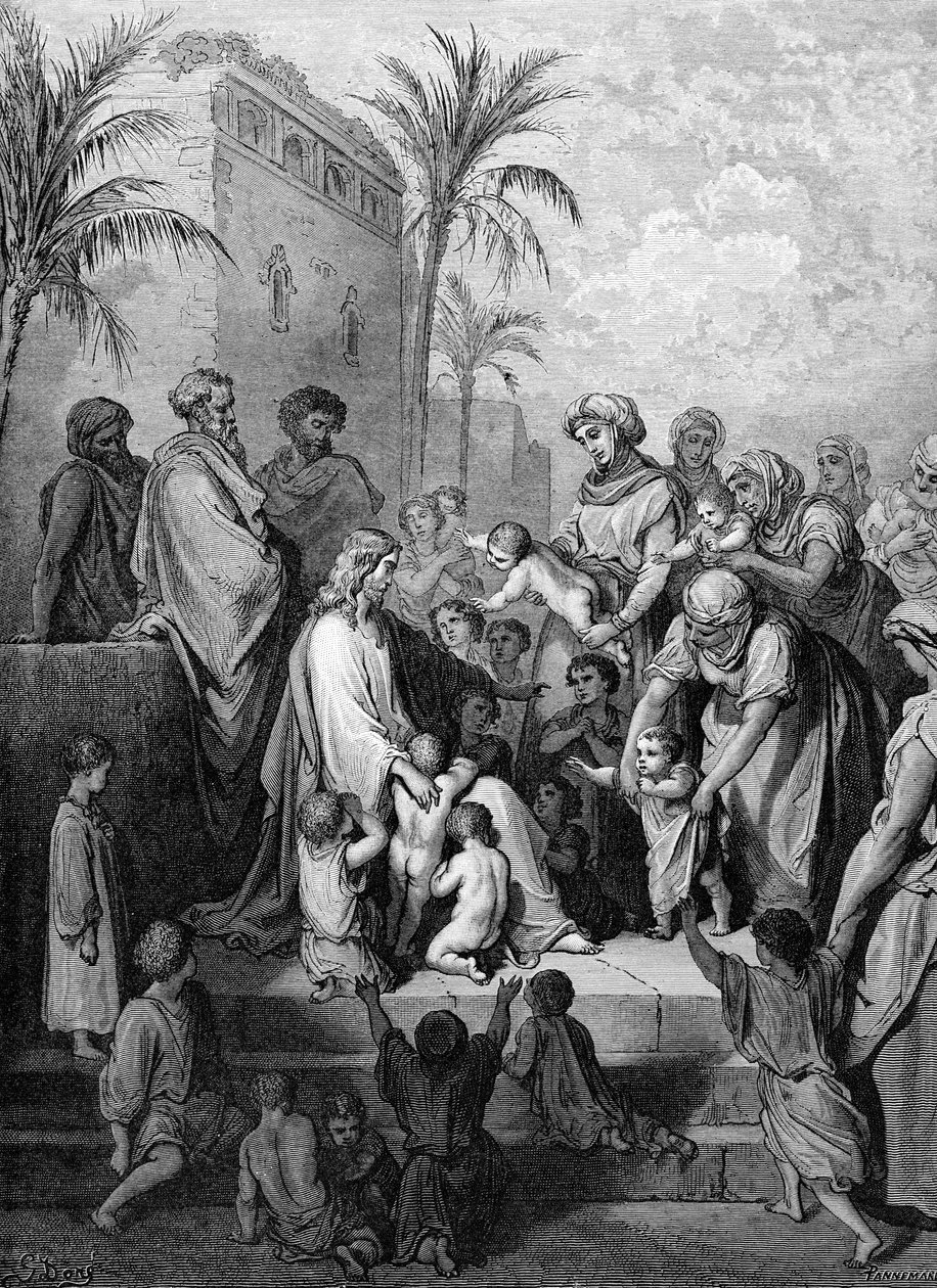 Ježíš žehná dětem, rytina Doré. - Bible od Gustave Dore