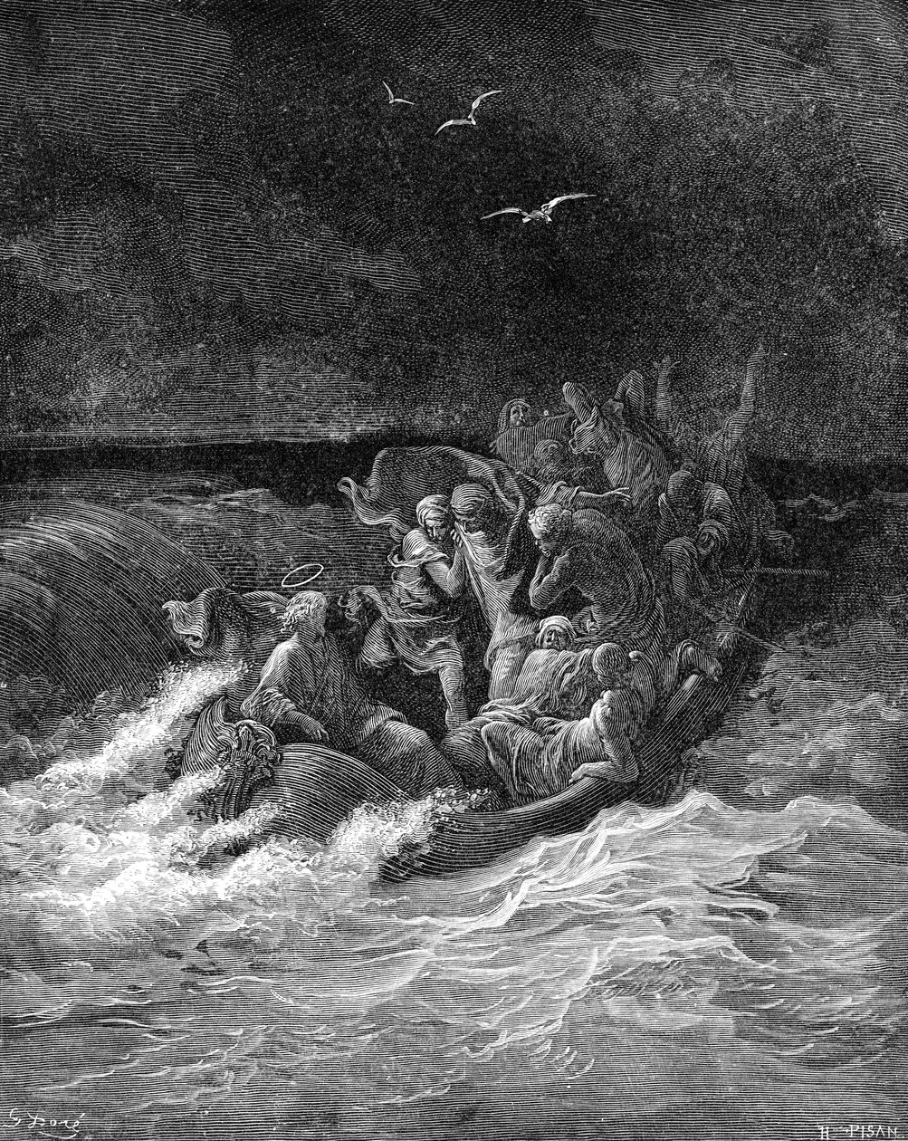 Ježíš uklidňuje bouři - Bible od Gustave Dore