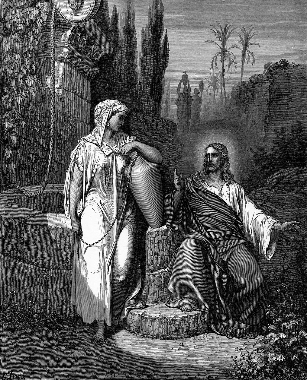 Ježíš hovoří se Samaritánkou - Bible od Gustave Dore
