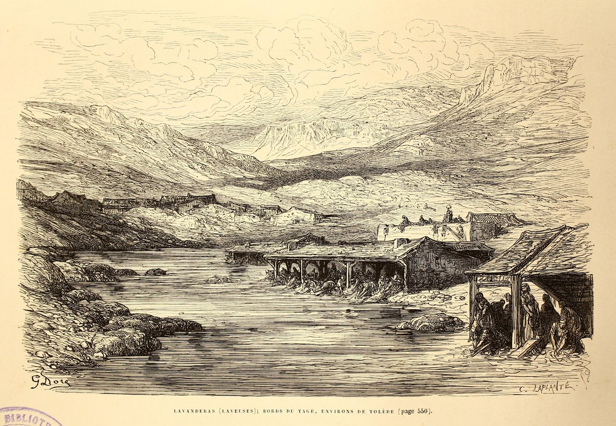 Lavanderas (pračky); břehu řeky Tejo, kolem Toleda od Gustave Dore