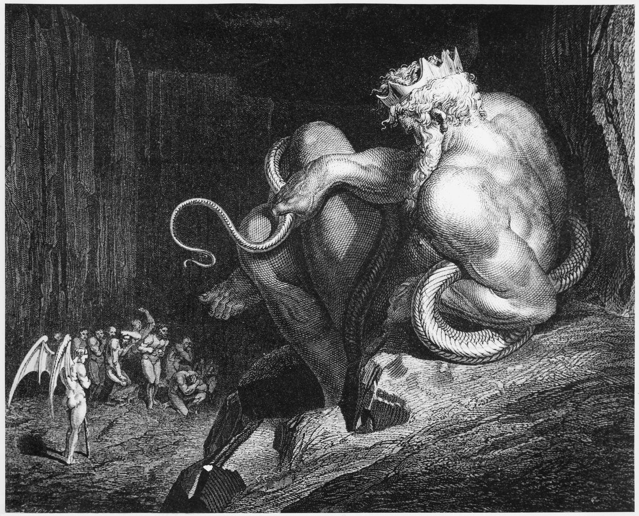 Minos, král Kréty, ilustrace z „Božské komedie“ (Inferno) od Dante Alighieriho (1265-1321) od Gustave Dore