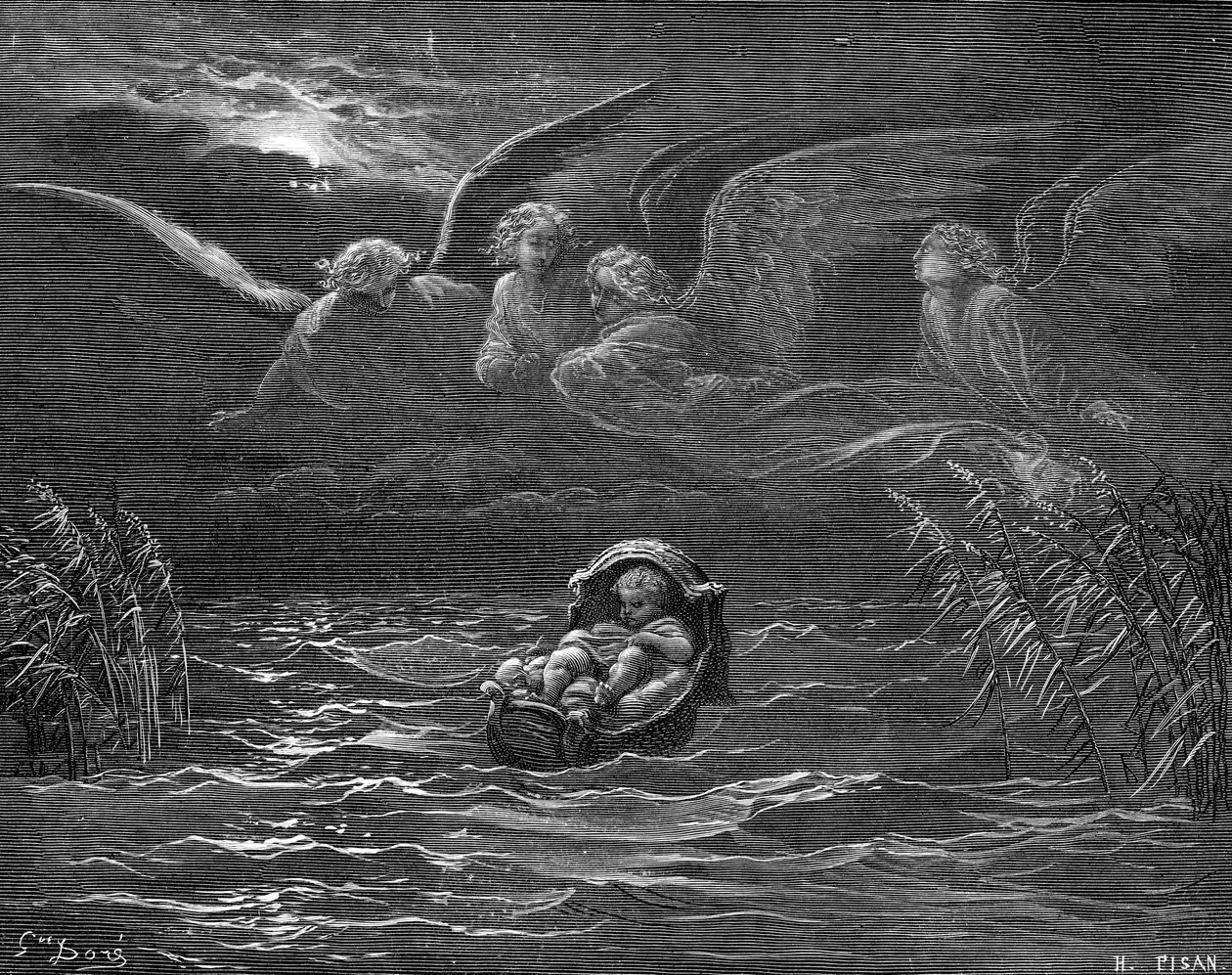 Mojžíš na řece Nilu, rytina Doré. - Bible od Gustave Dore