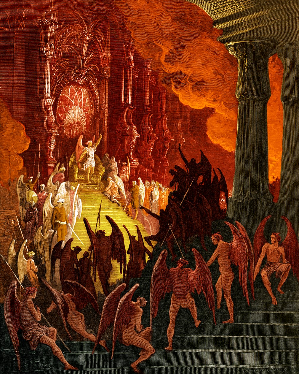 Ztracený ráj: Satan v radě, rytina Gustava Doré od Gustave Dore