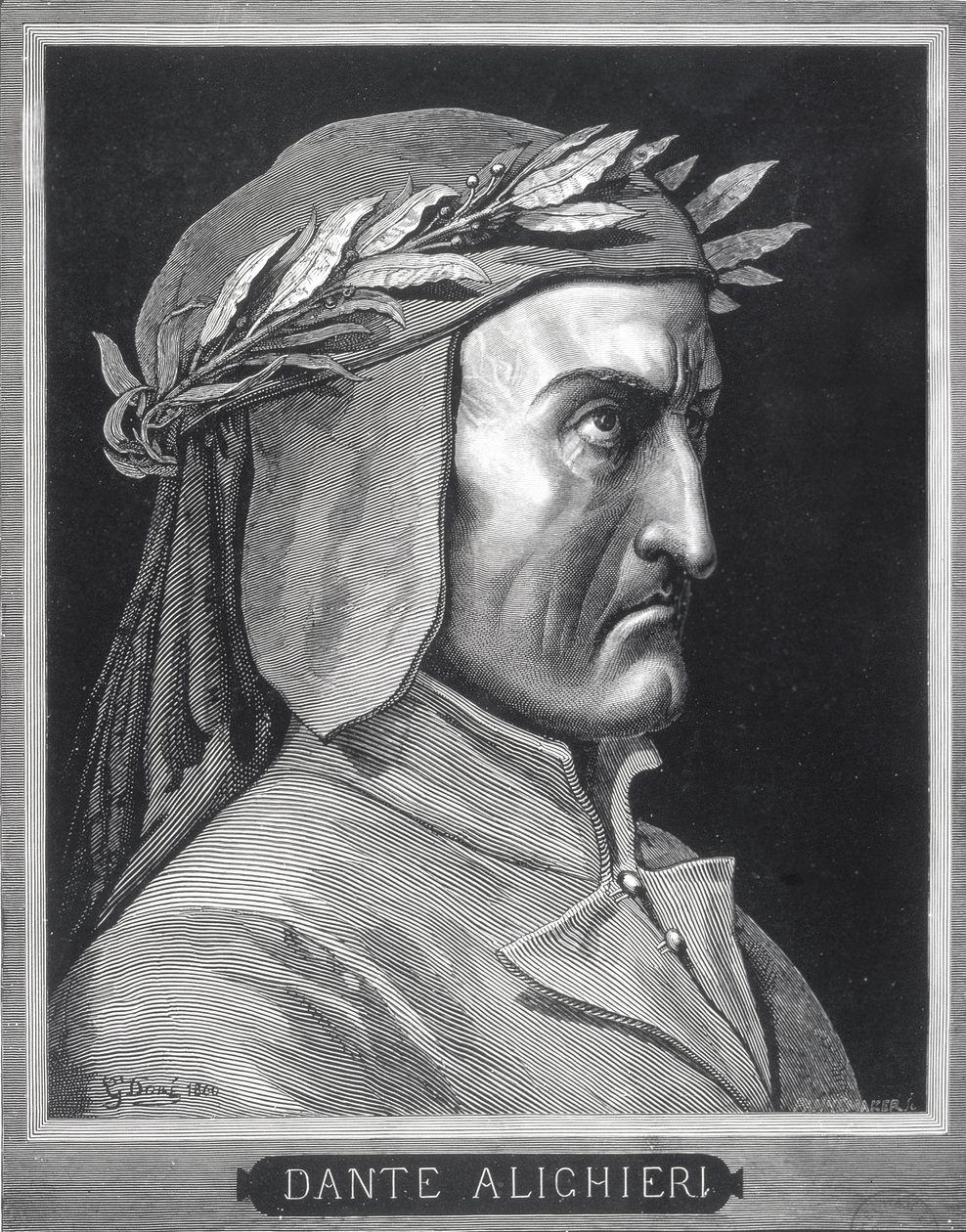 Portrét Dante Alighieriho (1265-1321), 1860, vyrytý Stephanem Pannemakerem (1847-1930), frontispice z 
